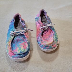 Hey Dude Wendy Youth Flow Rainbow Leopard Tie Dye Slip On Shoes Y1